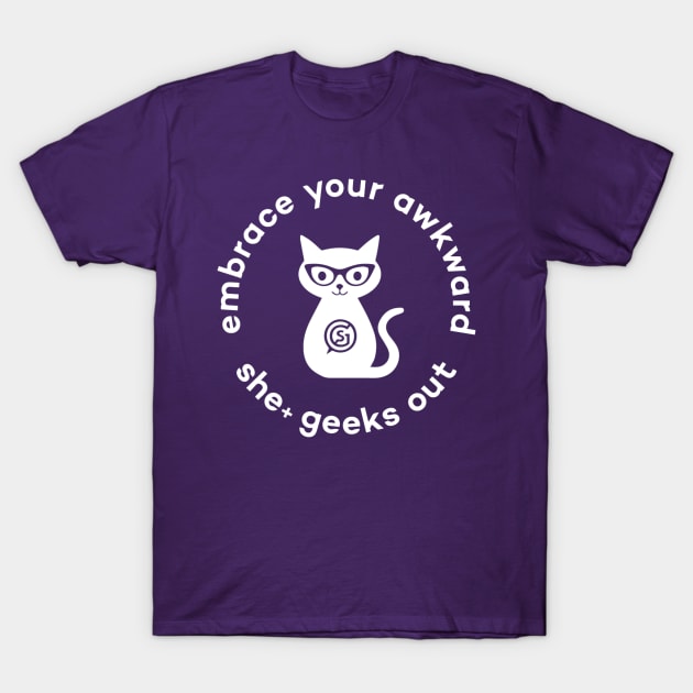 Embrace Your Awkward: White Cat T-Shirt by She+ Geeks Out